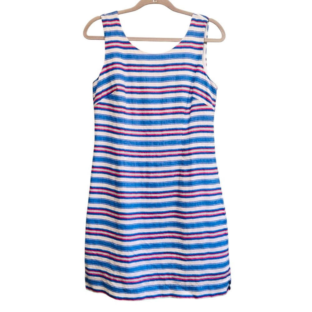 HIHO designed in Tortola BVI 100% linen striped coastal shift dress, size small